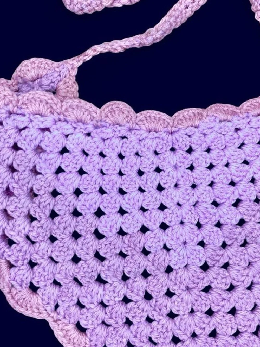 Vintage Handmade Pink Purple Crochet Hippie Head Scarf Bandana - Picture 2 of 7